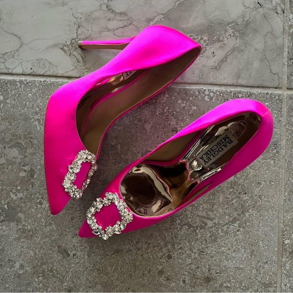 Badgley Mischka Cher Satin Brooch Embellished Pumps Pink, New, Size 7.5 - Picture 10 of 16